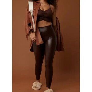 Aerie Offline Luxe Faux Leather Leggings Dark Brown NWT